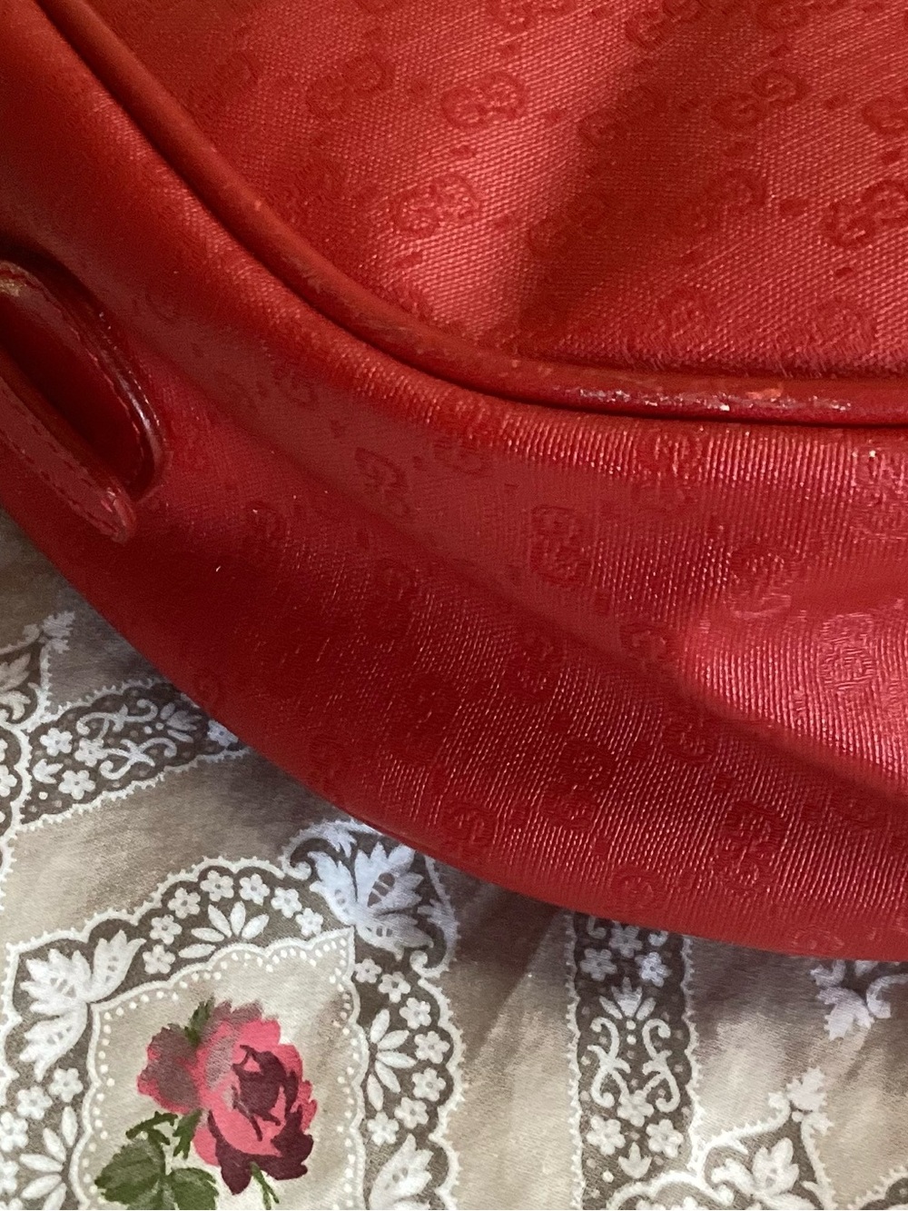 Vintage Gucci Micro-Monogram Red Leather Half-Moon Crossbody Shoulder Bag EUC - Picture 5 of 16